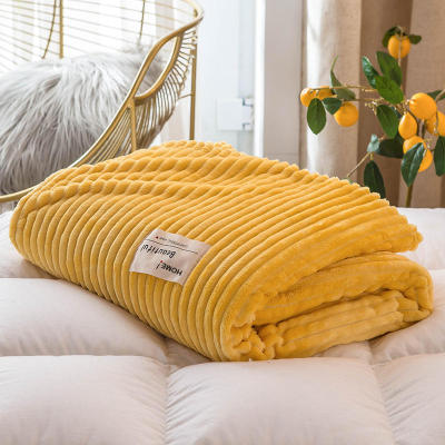 ผ้าห่มสำหรับเตียงผ้าห่มผ้าสักหลาดสี่เหลี่ยมผืน300GSM อบอุ่นสีเหลืองอ่อนหนาบนเตียงผ้าห่ม