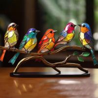 Desktop Birds Sculpture Art Craft Acrylic Colorful Birds Stained Birds Figurine Animal Interior Art Decor For Home Office Study