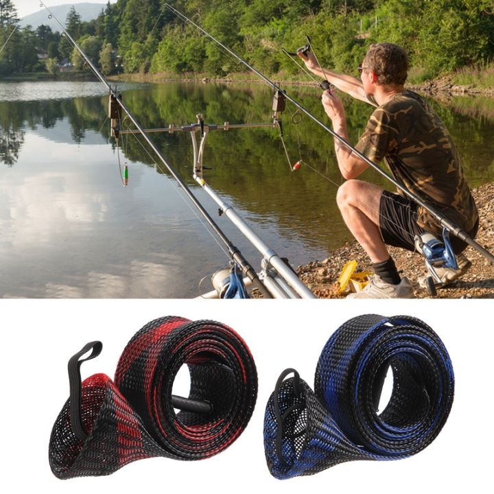 8Pcs Fishing Rod Sleeve Sock,Fishing Rod Cover Scalable Braided Mesh Rod  Sleeve Fishing Tools Accessories with Lanyard