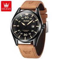 OLEVS 9962 Quartz Watch For Men Fashion Genuine Leather Band Waterproof Men Wristwatches Calendar