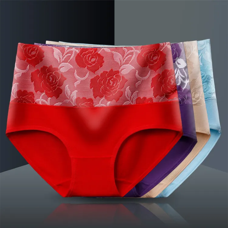 Yingbao M L XL 2XL 3XL Floral Print Panties Woman Panty Cotton Plus Size  High waist for women ladies underwear Brief Big Size