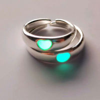 แหวนหัวใจเรืองแสงแฟชั่นเข้มปรับได้แหวนคู่รักสีเงินสีชมพูสีฟ้าอ่อนเครื่องประดับของขวัญสำหรับคนรัก