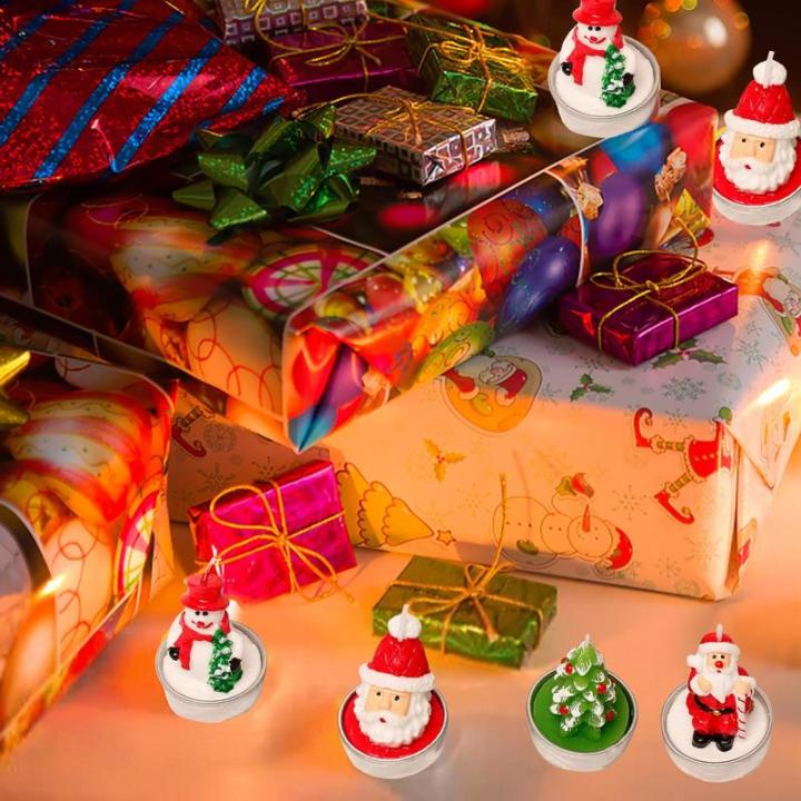 เทียนหอมและเชิงเทียน12ชิ้น-ต้นคริสต์มาสคริสต์มาสตกแต่งบ้านตุ๊กตาหิมะที่ละเอียดอ่อนเทียนพาราฟินของขวัญคริสต์มาสสำหรับผู้หญิง-xmas-dec