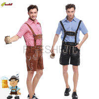 เยอรมนี Oktoberfest ManS เครื่องแต่งกายสีฟ้าสีแดงเสื้อแขนสั้นปรับเย็บปักถักร้อยกางเกงขาสั้นฮาโลวีนชุดคอสเพลย์