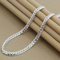 Women and Men Width 5MM Full Sideways Silver Necklace 925 Sterling Silver Link Chain Necklace Jewelry