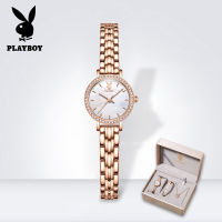 [ซื้อ1แถม2ฟรีของขวัญสร้อยข้อมือและสร้อยคอ] PLAYBOY Diamond นาฬิกา Original กันน้ำควอตซ์สแตนเลสสายเหล็กนาฬิกาสุดหรู