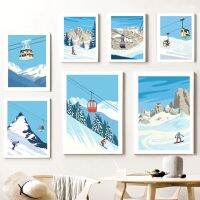 Blue Sky Snow Mountain Pine สโนว์บอร์ดสกีกีฬา Wall Art ภาพวาดผ้าใบโปสเตอร์และพิมพ์ภาพผนังสำหรับตกแต่งห้องนั่งเล่น