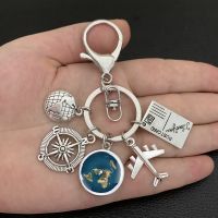 Earth plane keychain pendant earth compass personality memorial key ring gift for travel lovers