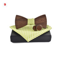 Men Handmade Wood Butterfly Bow Ties + Cufflinks+ Handkerchief Set Wedding Party Accessories Gravatas Para Homens