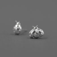 INATURE 925 Sterling Silver Asymmetric Insect Ladybird Stud Earrings for Women Animal Jewelry Brincos