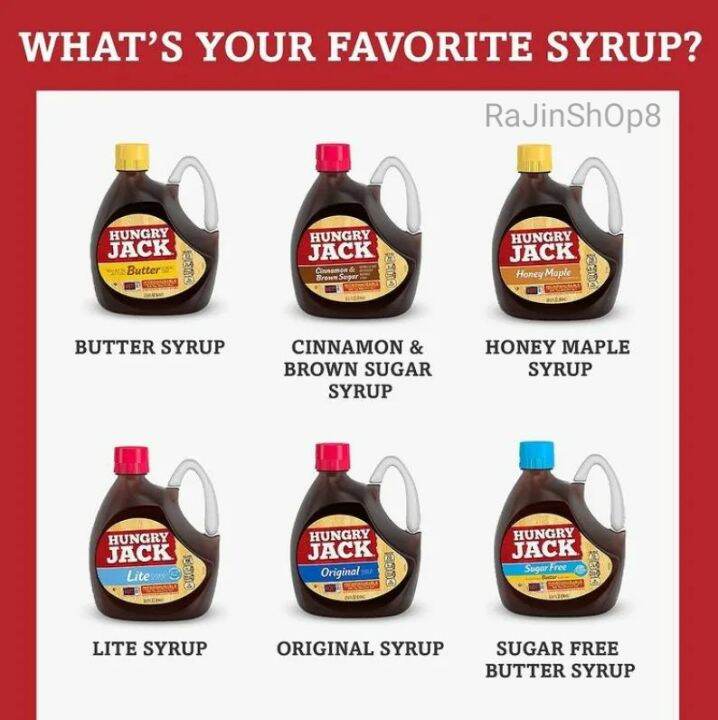 HUNGRY JACK Syrup Assorted Flavors Honey Maple, Cinnamon + Brown