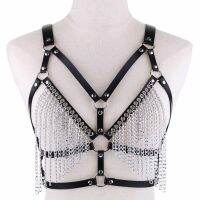 หนัง Chain Harness Body Chain Goth Punk เซ็กซี่ Chain Top ผู้หญิงเครื่องประดับฤดูร้อนเทศกาลแฟชั่น Rave Outfit