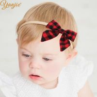 10pcslot Chic 4 Buffalo Plaid Bow Nylon Headband For Girls Christmas Sailor Hair Bows Hair Ties Elastic Kids Hair Accessories