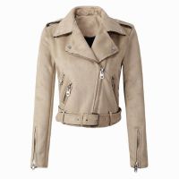 ZZOOI FTLZZ Women Faux Suede Jacket Coats Motorcycle Zipper Turndown Collar Faux Soft Leather Overcoat Female Black Punk Short Jacket