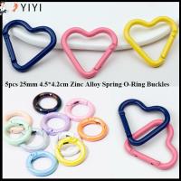 YIYI 5pcs หลากสีหลายสี หัวเข็มขัดโอริงสำหรับฤดูใบไม้ผลิ 25มม. 4.54.2ซม. กลม/รูปหัวใจ Carabiner ที่มีคุณภาพสูง ประตูชุบเคลือบ กระเป๋าถือกระเป๋าเงิน