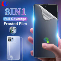 3in1 Matte ฟิล์ม Hydrogel สำหรับ Xiaomi Mi 11 Lite 5G 11 Lite 4G Mi 11 Ultra Xiaomi Poco F3 M3 X3 NFC X3 Pro หมายเหตุ10 Pro Xiaomi 10T 10T Pro ด้านหลังเต็มรูปแบบปกป้องหน้าจอ + เลนส์กล้องถ่ายรูปกระจกเทมเปอร์