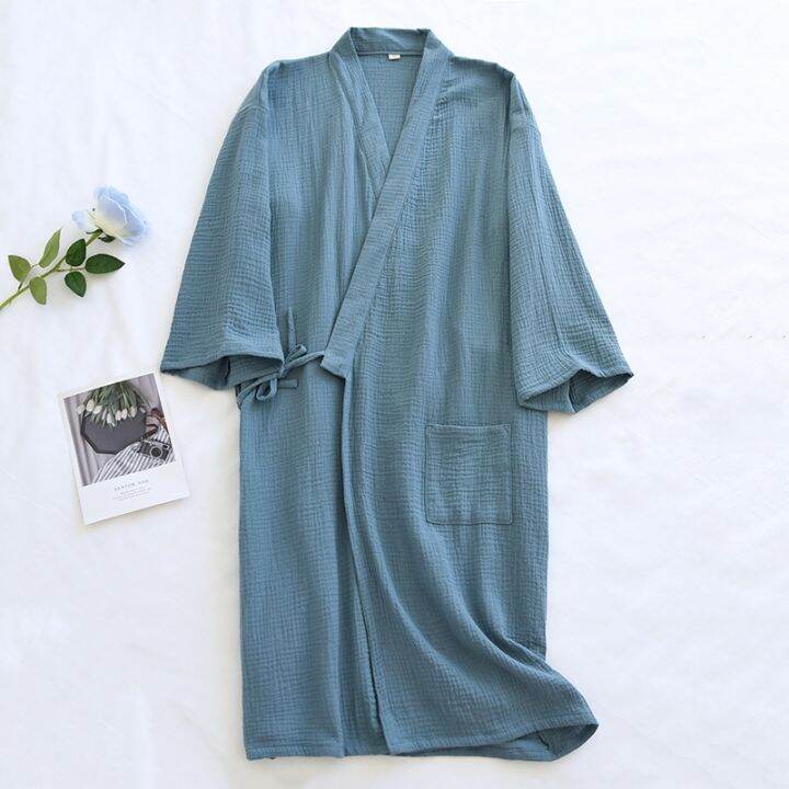 xiaoli-clothing-ญี่ปุ่น-nightdress-solid-nightgown-ผู้หญิง39-ฤดูใบไม้ผลิฤดูใบไม้ร่วงผ้าฝ้าย-crepe-soft-breathable-kimono-บาง-home-robe-เสื้อคลุมอาบน้ำชุดนอน