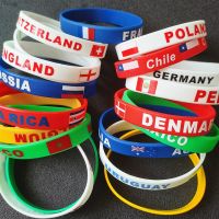 2PCS 38 Country World Flag Logo Name Print Sport Silicone Wristband National Football Fan Elastic Rubber Bracelets Souvenir Gift Wires  Leads Adapters