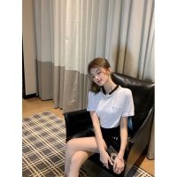 2THI MIU MIU spring and summer new elegant casual beaded design short-sleeved T-shirt high waist straight slimming shorts can be single shot ad