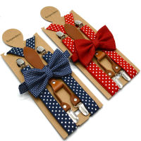 1pcs Polka Dot Bow Tie Suspenders สำหรับผู้ชายผู้หญิง 4 คลิปหนัง Suspensorio ผู้ใหญ่ Bowtie Braces สำหรับกางเกง Navy สีแดง 6 สี-VXCB MALL