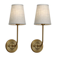 Permo Set of 2 Classic Country Industrial Wall Lamp with Flared Funnel Linen Fabric Shade Bedroom Bedside Reading Light