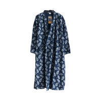 2021Japanese Style Kimono Nightgown Mens Bathrobe 100 Cotton Spring Summer Wave Print V-neck Thin Yukata Robe Home Clothing Pajama