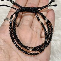 กำไลข้อมือ เชือกถัก อาเกตดำ Black Agat 3 mm หินแท้ 100% *ฟรีไซต์* (ราคาต่อเส้น)