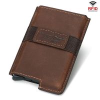 【CC】 Mens Credit Card Holder Leather Anti Bussiness ID Cardholder Rfid Wallet Metal Porte Carte