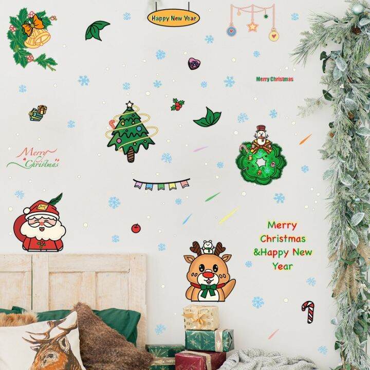 happy-new-year-decor-santa-and-snowman-reindeer-cristmas-tree-glass-window-sticker-merry-christmas-decoration-2023-wall-mural-ar