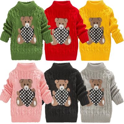 2023 Winter Boys Girls Sweater Thick Knitted Bottoming Turtleneck Shirts Solid High Collar Pullover Toddler Children Clothing