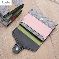 RUOHE เคสบัตรเครดิตกระเป๋าใส่เหรียญย้อนยุคของขวัญคลิปหนีบธนบัตรกระเป๋าใส่เหรียญอเนกประสงค์สำหรับผู้หญิงกระเป๋าสตางค์หนังปลอมกระเป๋าสั้นสำหรับผู้หญิง Dompet Koin ที่ใส่บัตรประชาชน