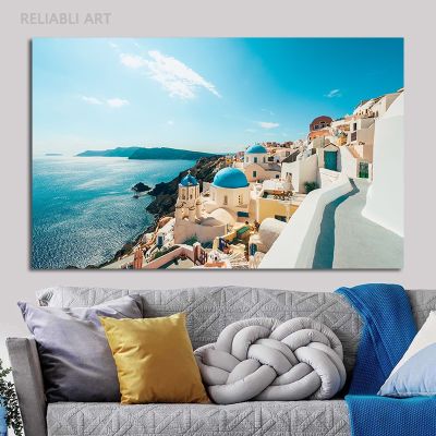 ซานโตรีนี,กรีซภูมิทัศน์ศิลปะบนผืนผ้าใบสำหรับติดกำแพงชายหาดสองโปสเตอร์และภาพพิมพ์สีฟ้าวิวทะเลห้องนั่งเล่นตกแต่ง Cuadros 713-6l (1ชิ้น)