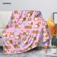 Upetstory Colorful Corgi Dog Printed Fleece Throw Blankets Plush Bedspread Soft Sofa Thin Quilt for Adults Kids Room Decoration