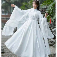 XinHuaEase สีขาว Hanfu ชุด Fairy เครื่องแต่งกายสไตล์จีนแบบดั้งเดิมกว้างแขนสดชุดโบราณ Oriental พื้นบ้าน...