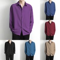 ✦ 7 สี / M-4XL✦ เสื้อเชิ้ตแขนยาวแฟชั่นเกาหลีสีขาวผู้ชายผ้าไหมน้ําแข็งงดเว้น