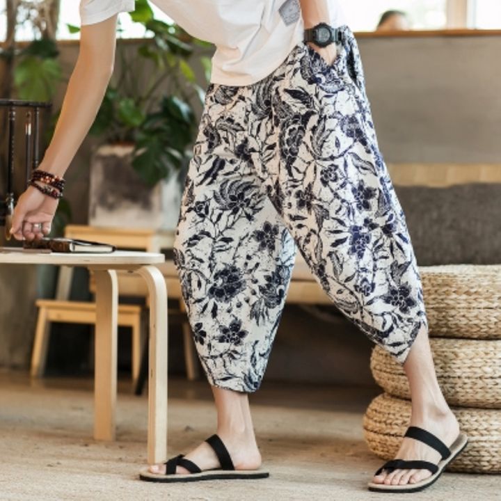 กางเกงผ้าลินินผู้ชาย-ฤดูร้อน-สไตล์เกาหลี-ผ้าฝ้ายและผ้าลินินเนปาล-บางเฉียบ-กว้าง-กางเกงตัด