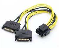 Sata 2x15pin เพื่อกราฟิกการ์ด Pci-e Pcie 8 นการ์ดแหล่งจ่ายไฟสายเคเบิล 8pin แดปเตอร์แยก 20 ซม. 18awg เป็นคู่ Sata Y