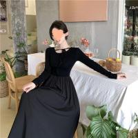 French party brought the lace-up dress black women in autumn new senior feeling long sleeve skirt waist of the dress