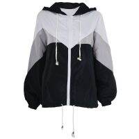 Autumn Winter New Contrast Color Irregular Clothes Hooded Jacket Coat Tops For Women Casual Fashion Ladies Outwear Coat