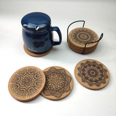 6Pcs/Set Nordic Mandala Design Round Shape Wooden Coasters Table Mat Coffee Cup Pad Non-slip Wooden Coasters Kitchen Accessories