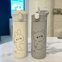 460Ml Cartoon Stainless Steel Vacuum Flask With Straw Portable Cute Thermos Mug Travel Thermal Water Bottle Tumbler Thermocup