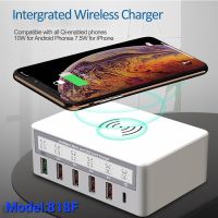 6 Ports USB C Charger QI Wireless Charger For iPhone11 X XS Samsung Xiaomi QC3.0 Fast Charger PD Quick Charging