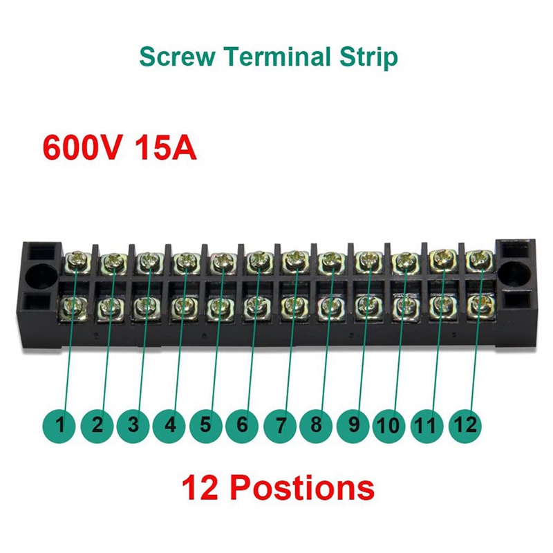 5+5 YXQ 600V 15A 10 Positions Double Row Screw Terminal Barrier Strip Block Conector and 15A 10 Positions Red Black Pre-Insulated Fork Type Jumper Strip 