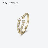 ANDYWEN 925 Sterling Silver Gold Three Line SISI Ring Flower Regular Geometric Luxury Shiny Jewels Women Wedding Jewelry Gift