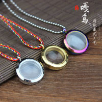 Tibetan style circular transparent gawu box pendant necklace that can be opened to hold cinnabar relics, tower manna pills, empty bottle pendant 1ZI0