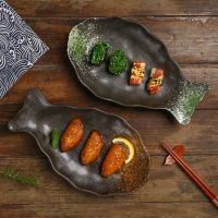 ✘❀ Large fish-shaped plate Japanese-style steamed fish household ceramic personality creative commercial restaurant dish