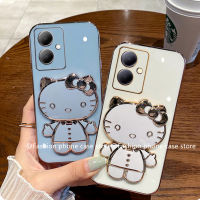 เคสโทรศัพท์ VIVO Y27 4G 5G 2023 Phone Case เคส VIVO Y78 5G น่ารักการ์ตูน Hello-Kitty เคสเคลือบผิวด้วยกระจกแต่งหน้าแบบพกพาที่วางโทรศัพท์กรอบนุ่ม