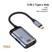 Hyra USB C ฮับ Type C ไปยัง HDMI-USB ที่เข้ากันได้ USB 3.0อะแดปเตอร์ PD 100W VGA แท่นวางมือถือมัลติฟังก์ชั่นสำหรับ MacBook อุปกรณ์เสริมสำหรับ PC