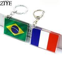 พวงกุญแจที่ใส่กุญแจ18ประเทศจี้ธงพวงกุญแจอะคริลิค France Brazil USA UK Spain Keyrings กระเป๋าอุปกรณ์เสริมรถยนต์วัยรุ่นเครื่องประดับของขวัญ