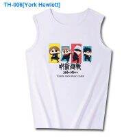 ✈ York Hewlett Crayon small new joint spell back war sleeveless T-shirt male teenagers feel whimsy cartoon printing back spine card tide